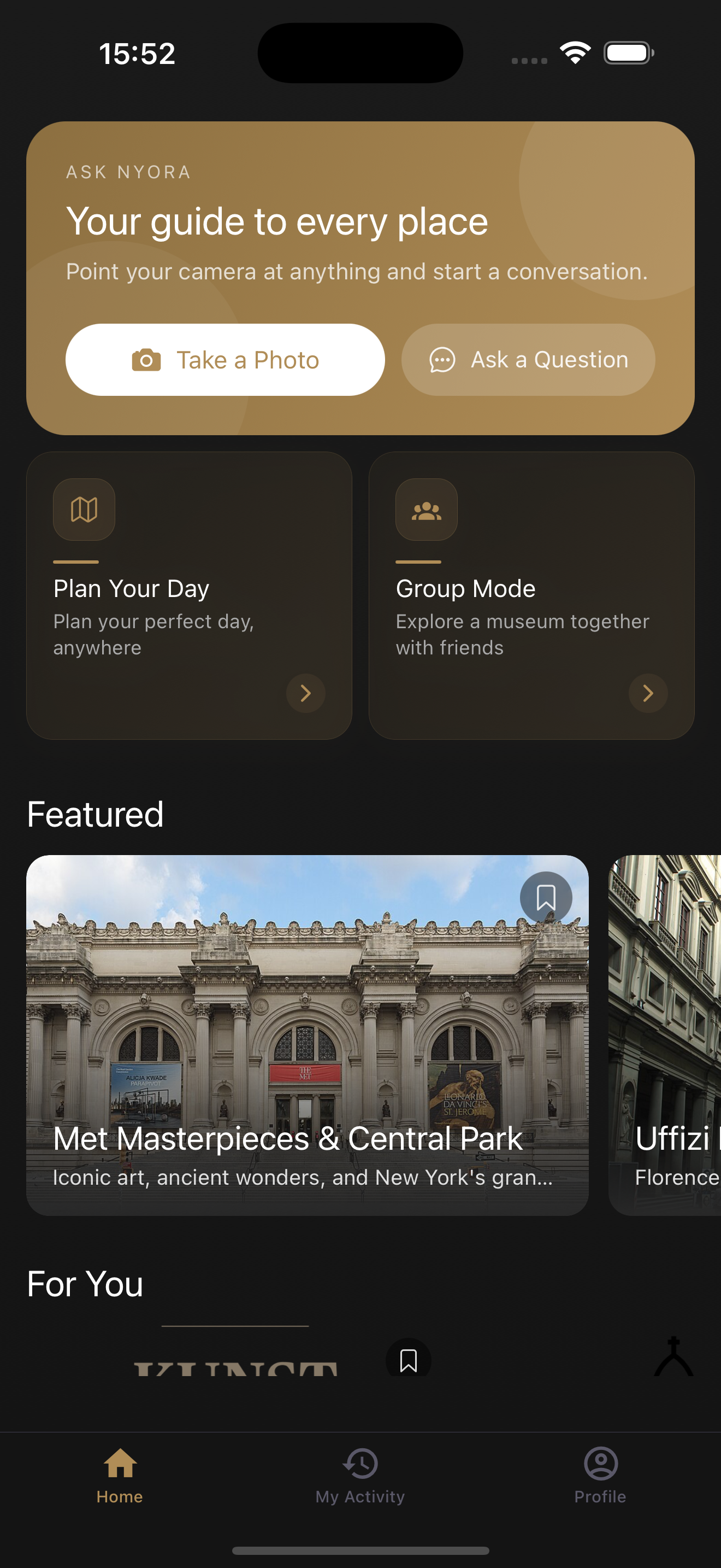 Nyore app home screen